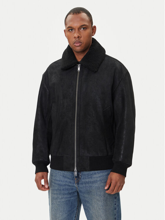 BOSS BOSS Кожено яке Jonier 50547567 Черен Relaxed Fit