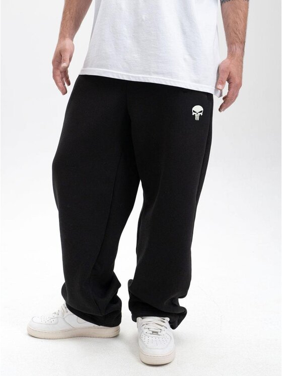 Marvel Marvel Spodnie dresowe Baggy Męskie Czarne Marvel Punisher Small Logo XL Czarny Baggy Fit