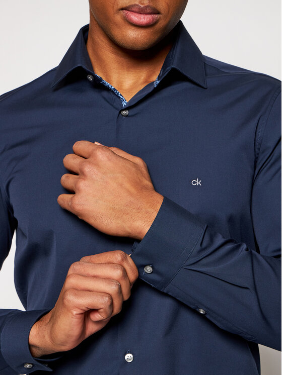 Calvin Klein Calvin Klein Srajca Contrast Flower K10K106782 Mornarsko modra Slim Fit