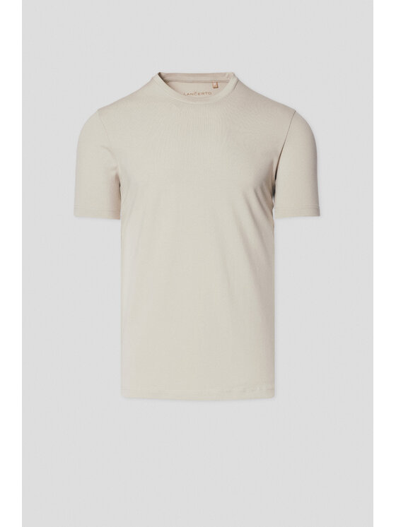 Lancerto Lancerto T-Shirt Koszulka z Bawełną Jasnobeżowa Jeffrey TS073124000039 Beżowy Regular Fit