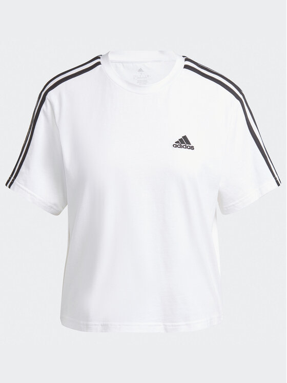 adidas adidas T-särk Essentials 3-Stripes Single Jersey Crop Top HR4915 Valge Loose Fit