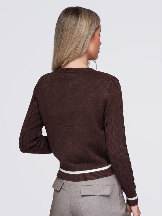 Ombre Ombre Sweter OW-SW-E0028 Brązowy Slim Fit