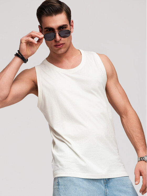 Ombre Ombre Tank top OM-TSBT-0272 Biały Regular Fit