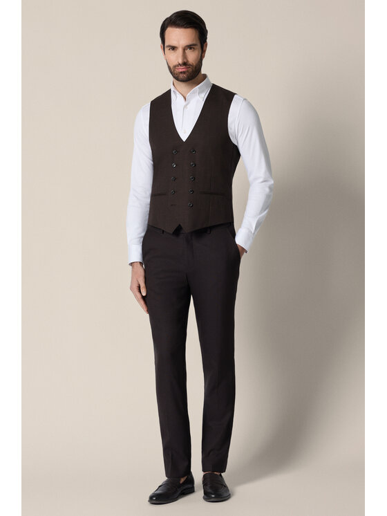 Lancerto Lancerto Kamizelka garniturowa Arrecife KA073126000011 Brązowy Slim Fit