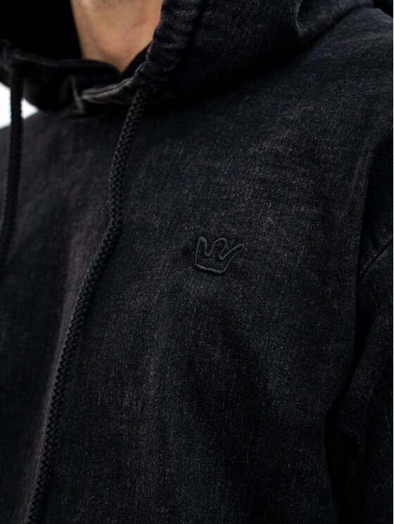 Jigga Wear Jigga Wear Bluza Bluza Z Kapturem Męska Marmurkowa Czarna Jigga Wear Mini Haft Logo Denim XL Czarny Regular Fit