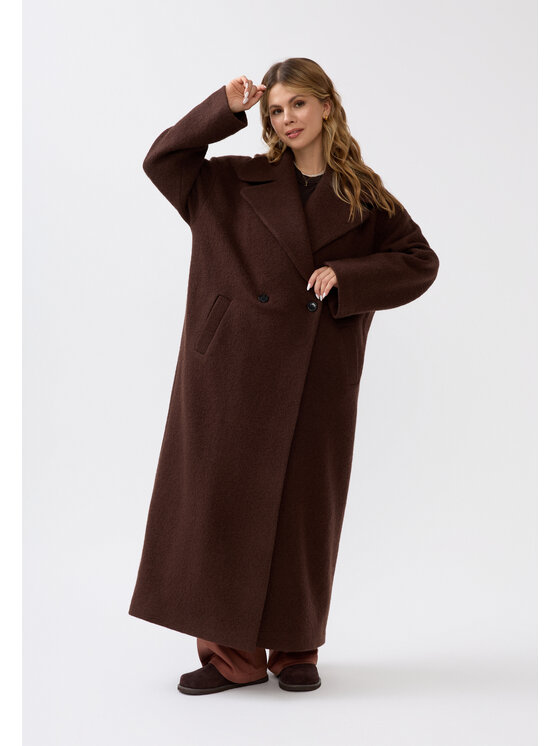 Mirons Mirons Płaszcz wełniany Soft Brązowy Oversize