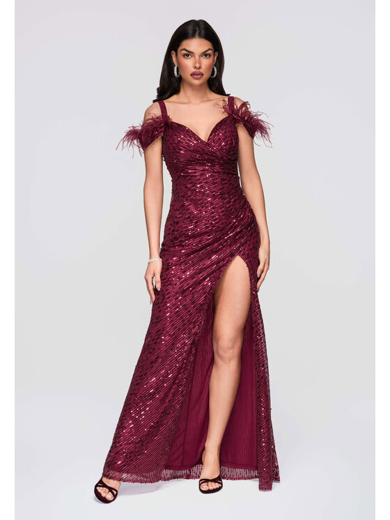 Ombre Ombre Sukienka wieczorowa LA-OM-DLR281 Bordowy Regular Fit