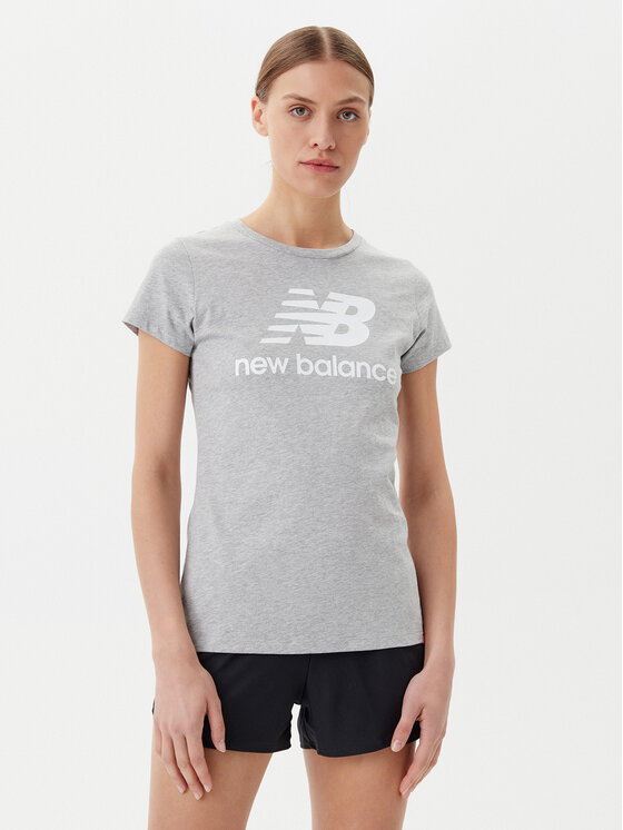 New Balance Damski T-Shirt, rozmiar XS, Szary, Essentials Stacked Logo Tee WT91546