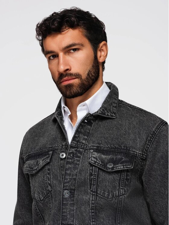 Ombre Ombre Kurtka jeansowa OM-JADJ-0219 Czarny Regular Fit