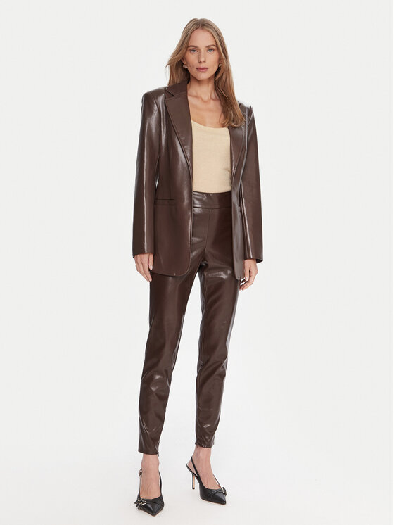 Guess Guess Панталони от имитация на кожа W4BB18 WGIK0 Кафяв Slim Fit