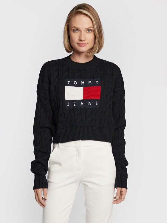 Tommy Jeans Džemperis Center Flag DW0DW14261 Melns Boxy Fit