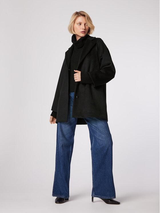 Simple Simple Παλτό μεταβατικό PLD510-03 Μαύρο Relaxed Fit