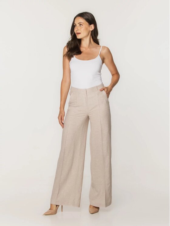 Willsoor Willsoor Spodnie damskie 67829 Beżowy A-Line Fit