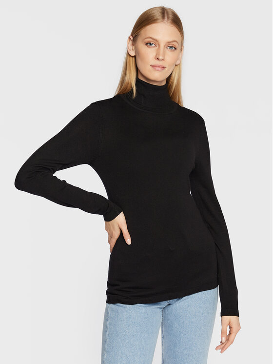 ICHI Bluză cu gât Mafa 103646 Negru Regular Fit