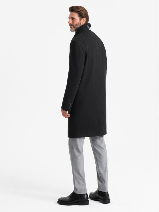 Ombre Ombre Płaszcz OM-COWC-0106 Czarny Regular Fit