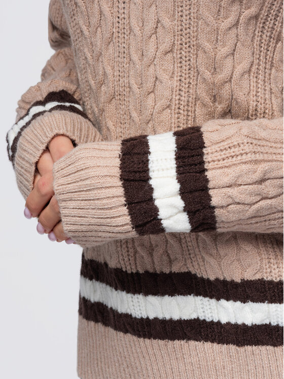 Ombre Ombre Sweter OW-SW-E0023 Brązowy jasny Regular Fit