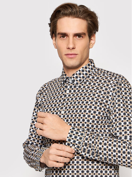 Camicia Ronni_F 50468302 Marrone Slim Fit