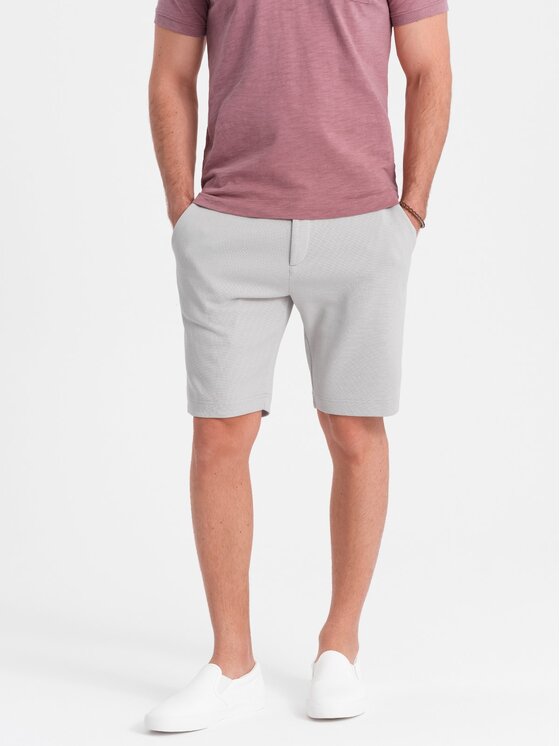 Ombre Ombre Šortky z materiálu OM-SRCS-0127 Šedá Slim Fit
