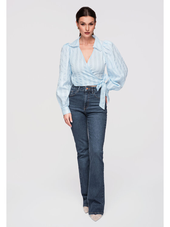 Ombre Ombre Bluzka OW-TS-E0029 Niebieski Slim Fit