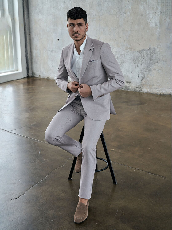 VILLARO VILLARO Marynarka MAR707 Beżowy Slim Fit