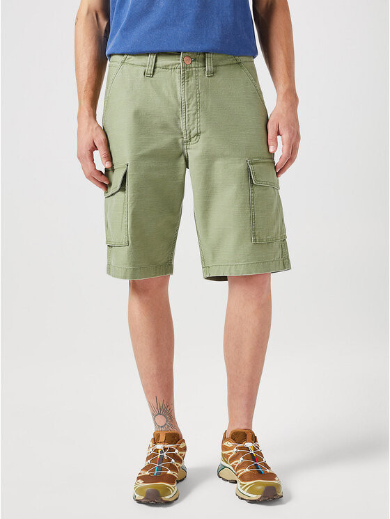 Wrangler Wrangler Szorty materiałowe CASEY CARGO SHORT Zielony Regular Fit