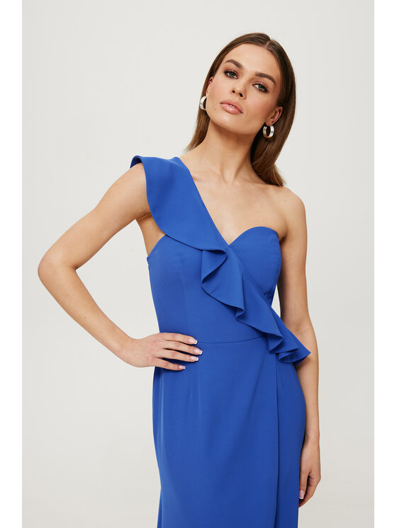Makover Makover Koktejlové šaty K185 Modrá Modern Fit