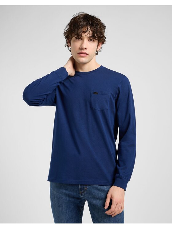 Lee Lee T-Shirt LS POCKET TEE Niebieski Regular Fit