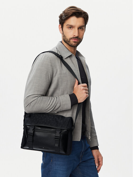 Tommy Hilfiger Geantă crossover Th Nylon Jacquard Satchel AM0AM14404 Negru