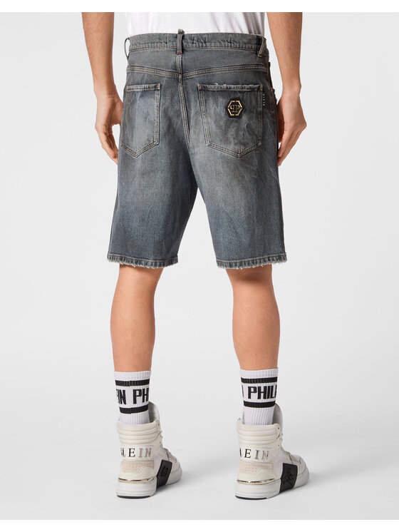 PHILIPP PLEIN PHILIPP PLEIN Džínsové šortky 9603 Sivá Loose Fit