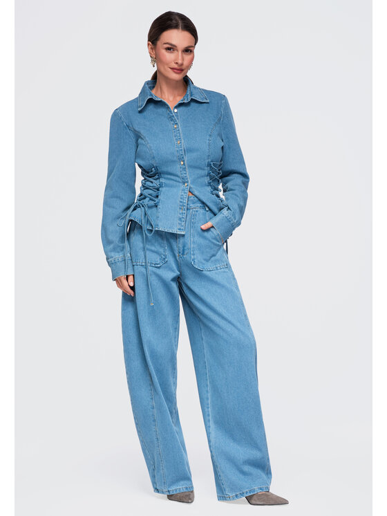 Ombre Ombre Spodnie materiałowe OW-PA-E0017 Niebieski Relaxed Fit