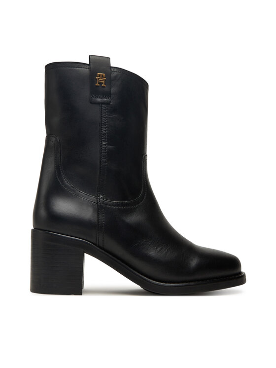 Tommy Hilfiger Tommy Hilfiger Īsie zābaki Riding Lthr Mid Boot Block Heel FW0FW08776 Melns
