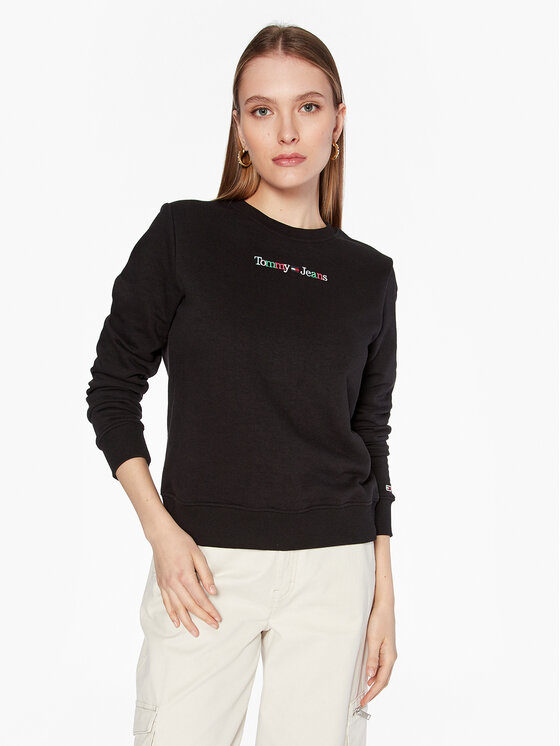 Tommy Jeans Bluză Color Serif Linear Crew DW0DW15648 Negru Regular Fit