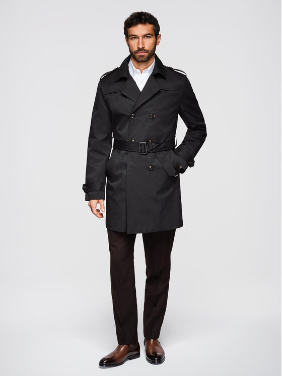 Ombre Ombre Płaszcz przejściowy OM-COLC-0146 Czarny Slim Fit