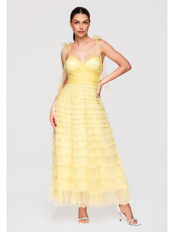 Ombre Ombre Sukienka wieczorowa LA-OM-DLR312 Żółty Slim Fit