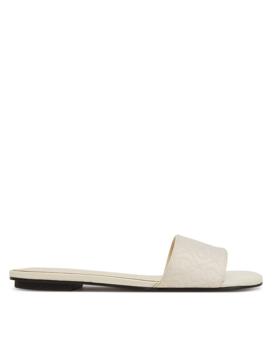 Şlapi Calvin Klein Flat Slide Jacq HW0HW02388 Écru