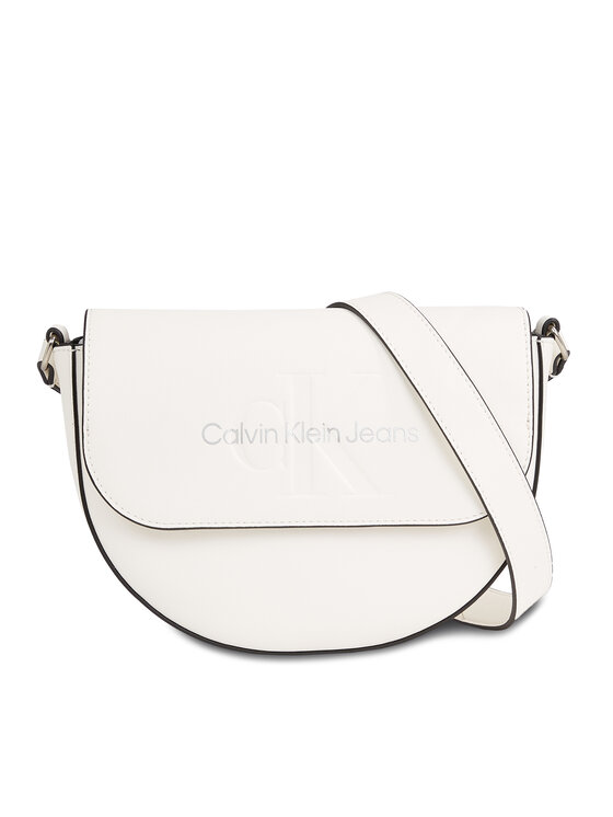 Geantă Calvin Klein Jeans Sculpted Saddle Bag22 Mono K60K611223 White/Silver Logo 0LI