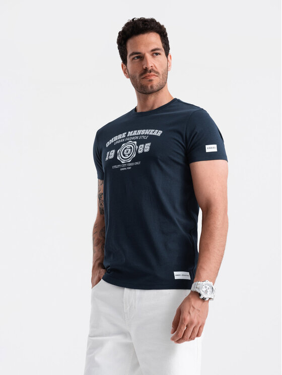 Ombre Ombre T-Shirt OM-TSPT-0137 Tmavomodrá Regular Fit
