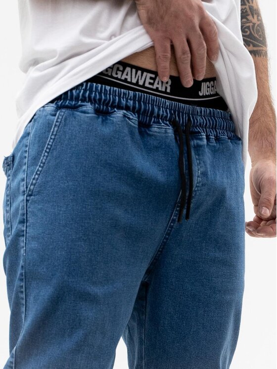 Metoda Sport Metoda Sport Joggery Spodnie Jeansowe Jogger Męskie Niebiekie Metoda Promo Mini M Logo Haft L Niebieski Regular Fit