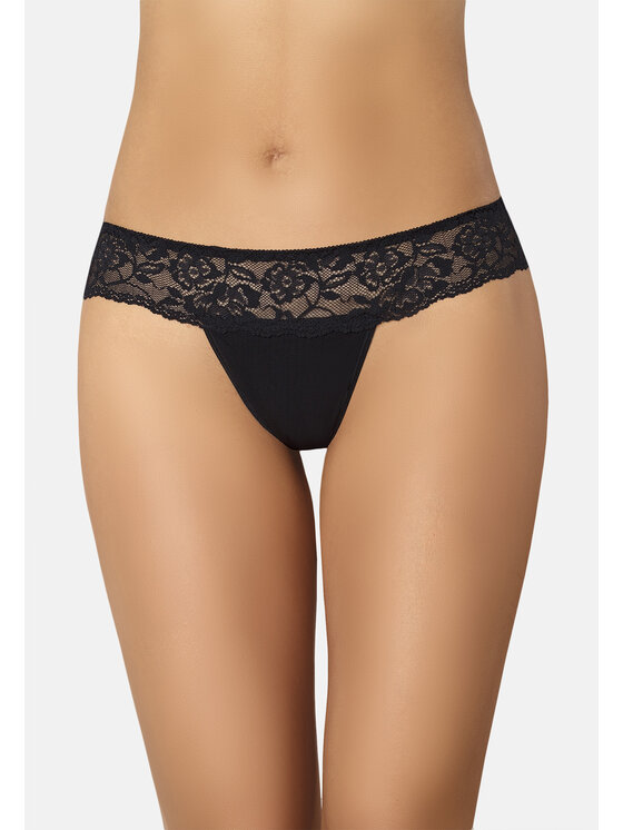 Stringi, rozmiar M, Czarne, z szeroką koronką Comfo