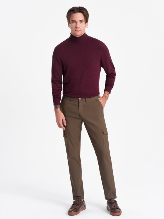 Ombre Ombre Kalhoty z materiálu OM-PACG-0178 Hnědá Regular Fit