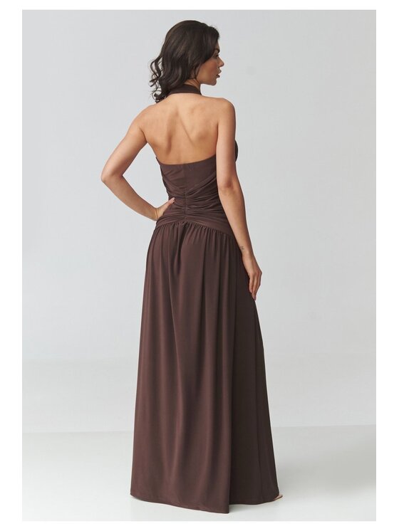 Makadamia Makadamia Sukienka codzienna M944 Brązowy Loose Fit