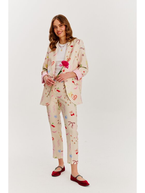 NAOKO NAOKO Kalhoty z materiálu Lazy Mornings Béžová Regular Fit
