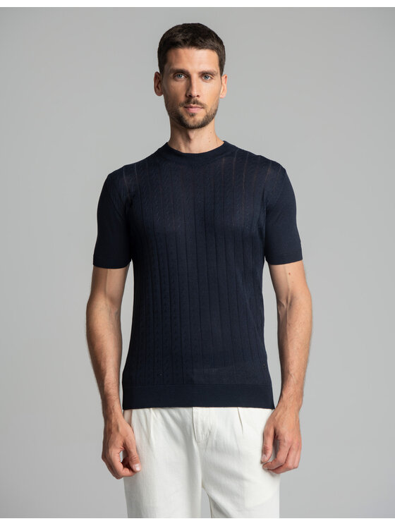 Borgio Borgio T-Shirt Telve Granatowy Slim Fit