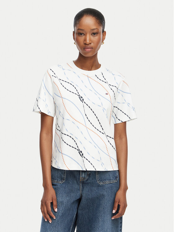 Tommy Hilfiger Tommy Hilfiger T-shirt Interlock WW0WW49646 Bijela Boxy Fit