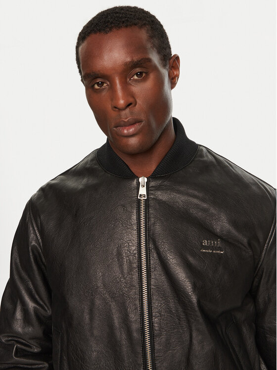 AMI PARIS AMI PARIS Kurtka skórzana HJK131LH0044 Czarny Regular Fit
