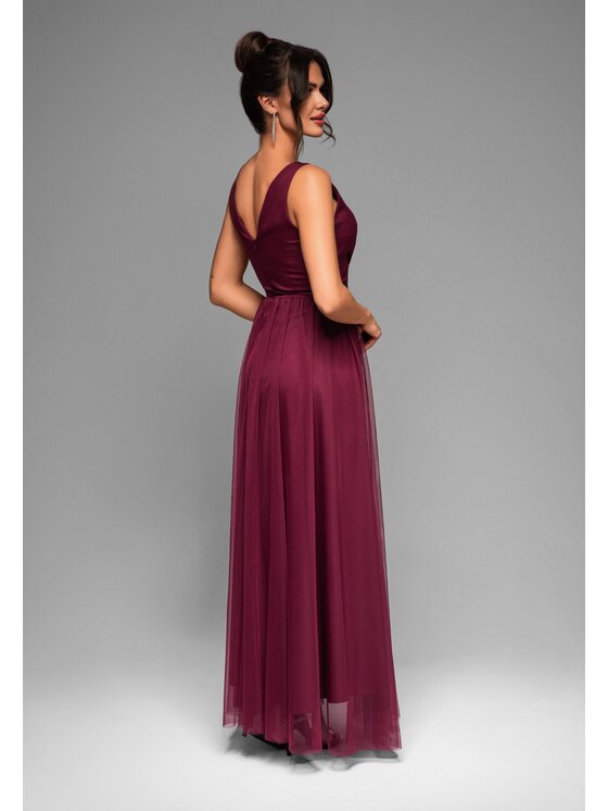 Ombre Ombre Sukienka wieczorowa LA-OM-DLR010 Bordowy Regular Fit