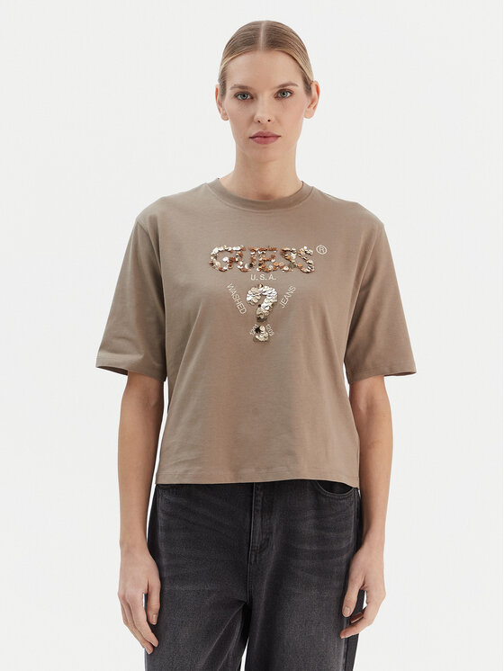 Guess Guess Marškinėliai V4YI06 I3Z14 Smėlio Regular Fit
