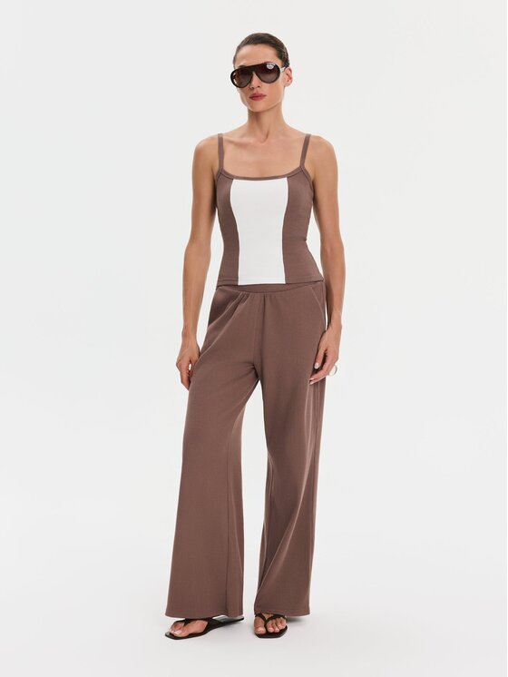 Nudyess Nudyess Top Alex z prążka Brązowy Slim Fit