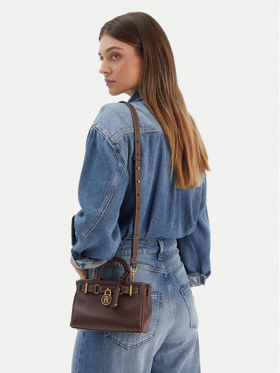 Tommy Hilfiger Tommy Hilfiger Borsetta American Icon Micro Tote Leather AW0AW18167 Marrone