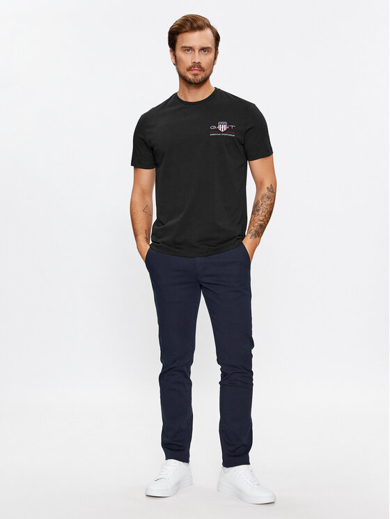 Gant Gant Marškinėliai Reg Archive Shield Emb Ss 2067004 Juoda Regular Fit